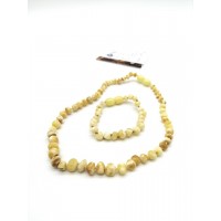 GLT Sertifikalı Damla Kehribar Kemik Renk Bebek Kolye Bileklik Seti