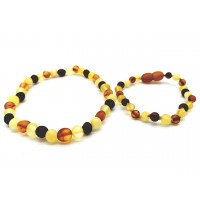 GLT Sertifikalı Damla Kehribar Karışık Mat Yetişkin - Çocuk Bileklik Seti