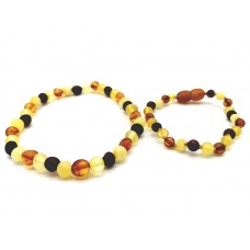 GLT Sertifikalı Damla Kehribar Karışık Mat Yetişkin - Çocuk Bileklik Seti