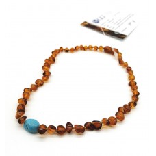 GLT Sertifikalı Damla Kehribar Koyu Bal Turkuaz 4 Yaş Üzeri Çocuk Kolye