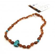 GLT Sertifikalı Damla Kehribar Koyu Bal Turkuaz(Fil) 4 Yaş ve Üzeri Çocuk Kolye