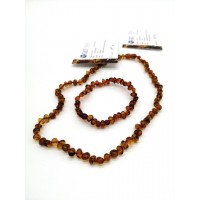 GLT Sertifikalı Baltık Damla Kehribar Koyu Bal Yetişkin Kolye Bileklik Seti