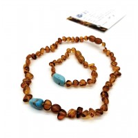 GLT Sertifikalı Damla Kehribar Turkuaz Bal Bebek Kolye Bileklik Seti