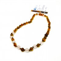 GLT Sertifikalı Damla Bal Kehribar Rose Quartz Bebek Kolye