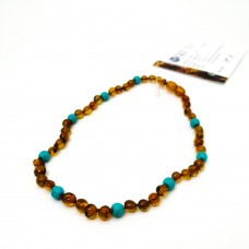 GLT Sertifikalı Damla Kehribar Bal Turkuaz Çocuk Kolye