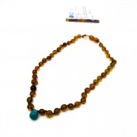 GLT Sertifikalı Damla Bal Turkuaz Kehribar Bebek Kolye